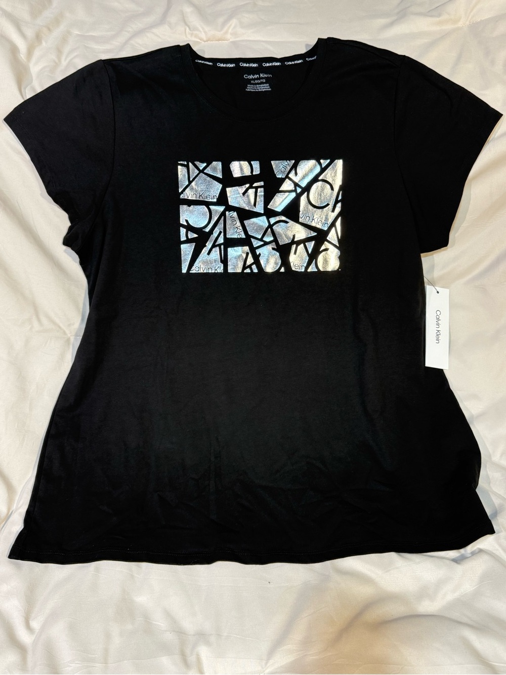 Calvin Klein Black Short-Sleeve Tee with Iridescent Logo Panel